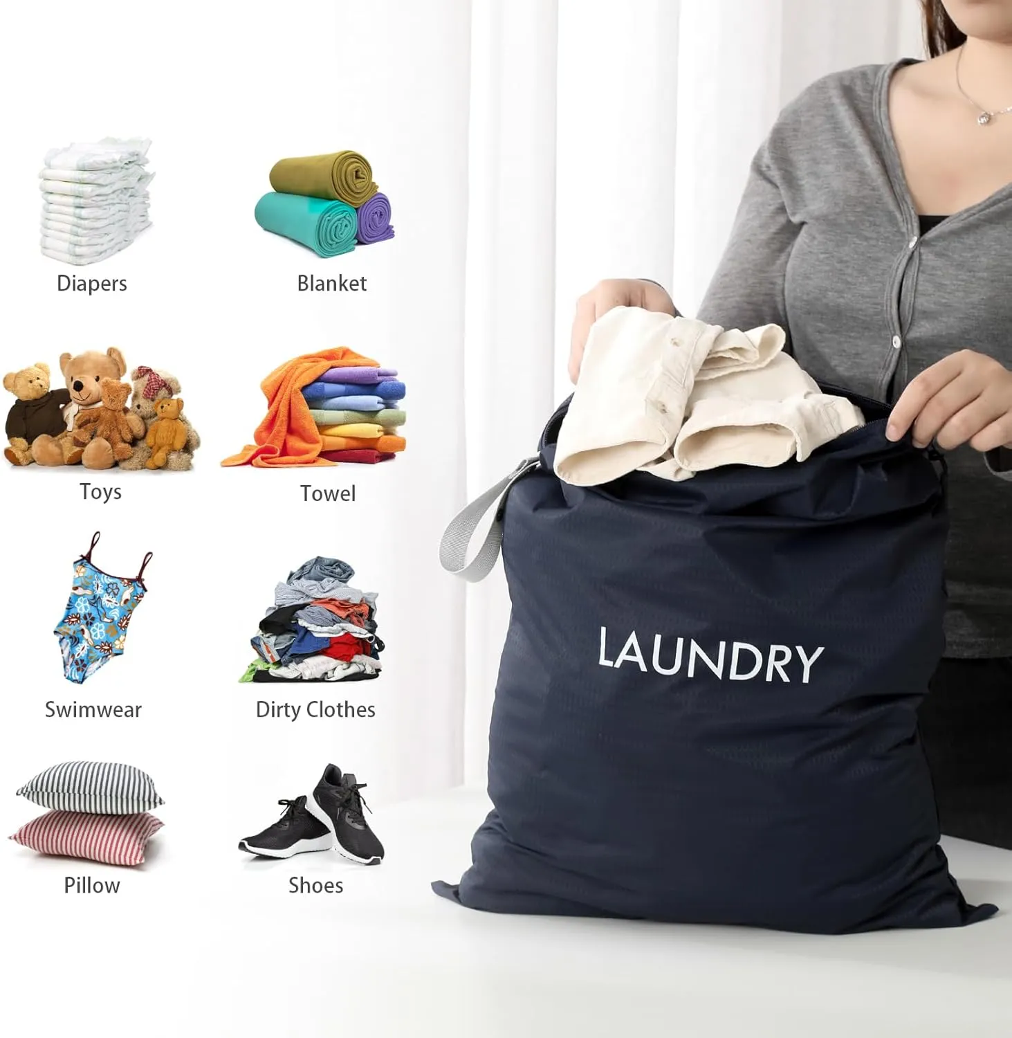 WiseBoy 2 Pack Laundry Bags, Travel Laundry Bag for Dirty Clothes, Washable Nylon Wet Dry Bag, Swimming Yoga Bathing Suit Workout Wet Dry Bags