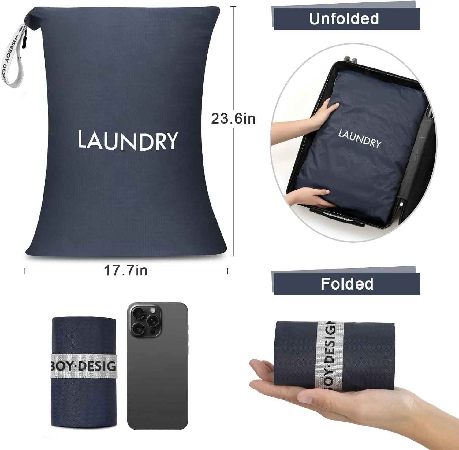 WiseBoy 2 Pack Laundry Bags, Travel Laundry Bag for Dirty Clothes, Washable Nylon Wet Dry Bag, Swimming Yoga Bathing Suit Workout Wet Dry Bags