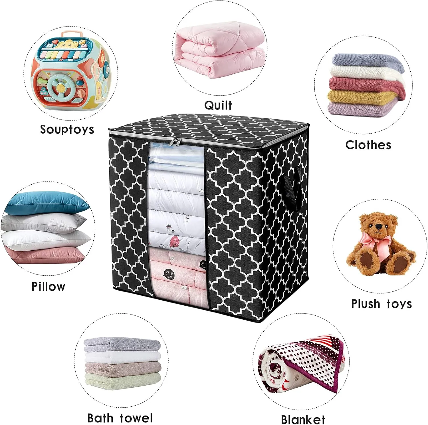 WISELIFE Storage Bags [3 Pack/100L] Large Blanket Clothes Organization and Storage Containers for Comforters,Bedding, Foldable Organizer with Reinforced Handle, Clear Window, Sturdy Zippers,Black