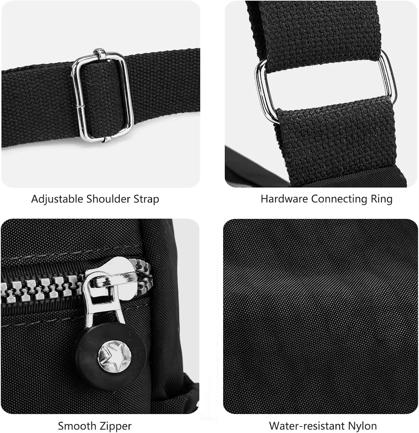 WITERY Nylon Shoulder Bags for Women - Multi-Pocket Zipper Waterproof Travel Purse Casual Small Lightweight Messenger Bag