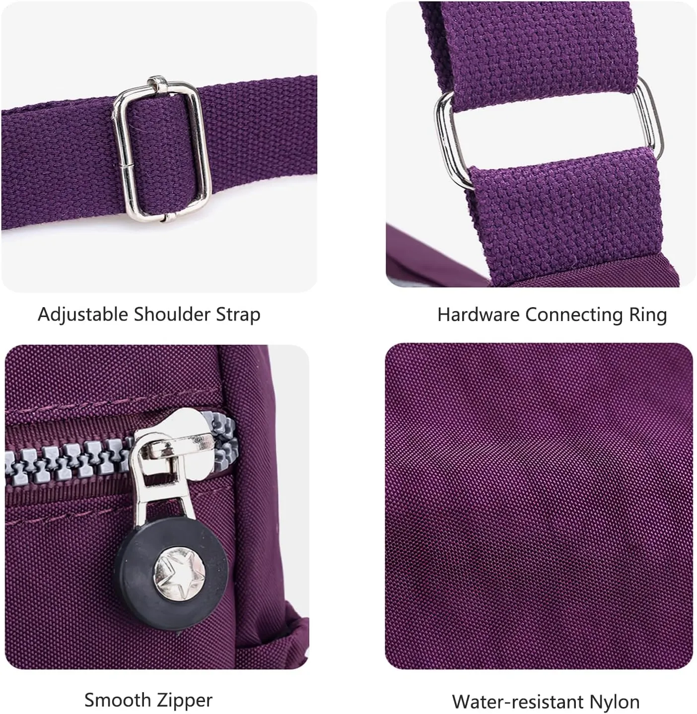 WITERY Nylon Shoulder Bags for Women - Multi-Pocket Zipper Waterproof Travel Purse Casual Small Lightweight Messenger Bag