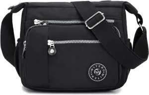 WITERY Nylon Shoulder Bags for Women - Multi-Pocket Zipper Waterproof Travel Purse Casual Small Lightweight Messenger Bag