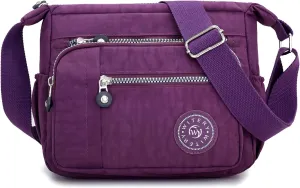 WITERY Nylon Shoulder Bags for Women - Multi-Pocket Zipper Waterproof Travel Purse Casual Small Lightweight Messenger Bag
