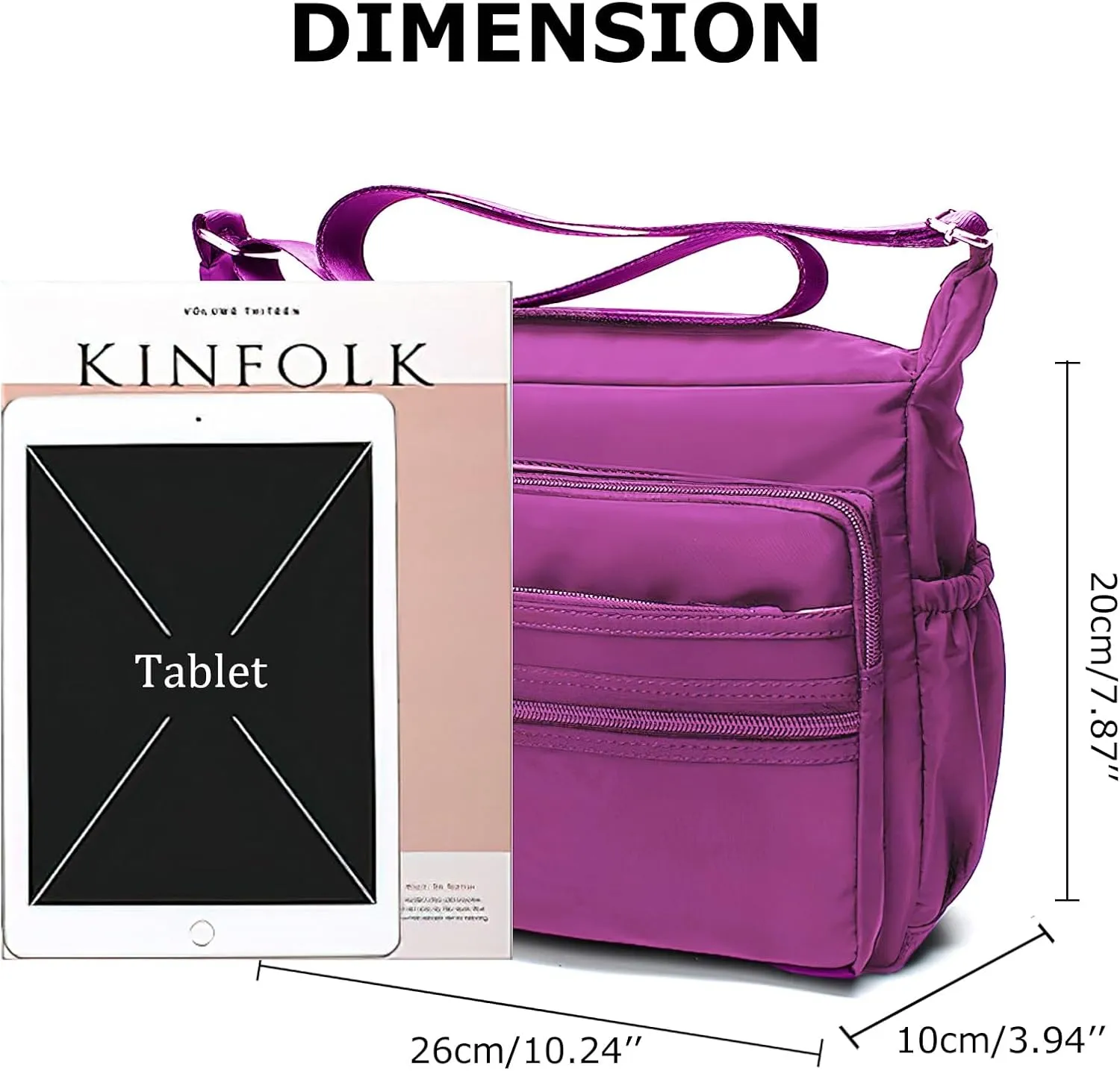 WITERY Small Crossboby Bag for Women - Waterproof Nylon Multi-pocket Purse Travel Shoulder Bag Lightweight Messenger Bag