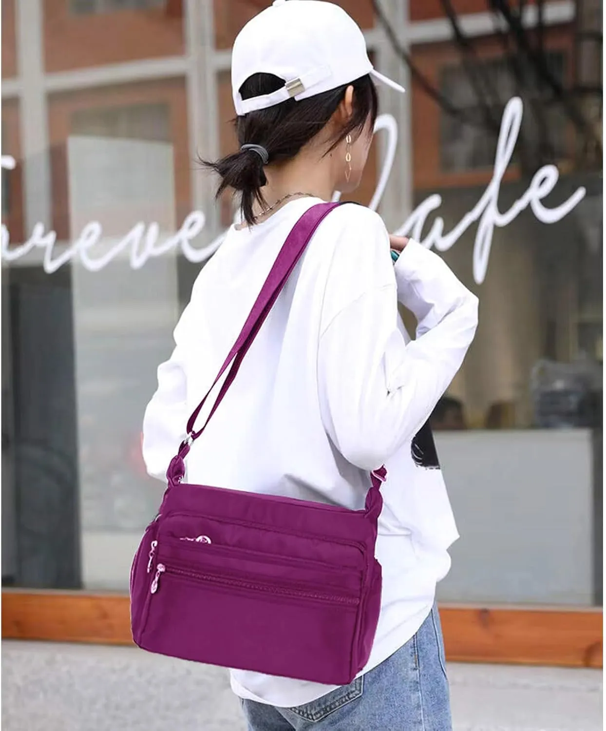 WITERY Small Crossboby Bag for Women - Waterproof Nylon Multi-pocket Purse Travel Shoulder Bag Lightweight Messenger Bag