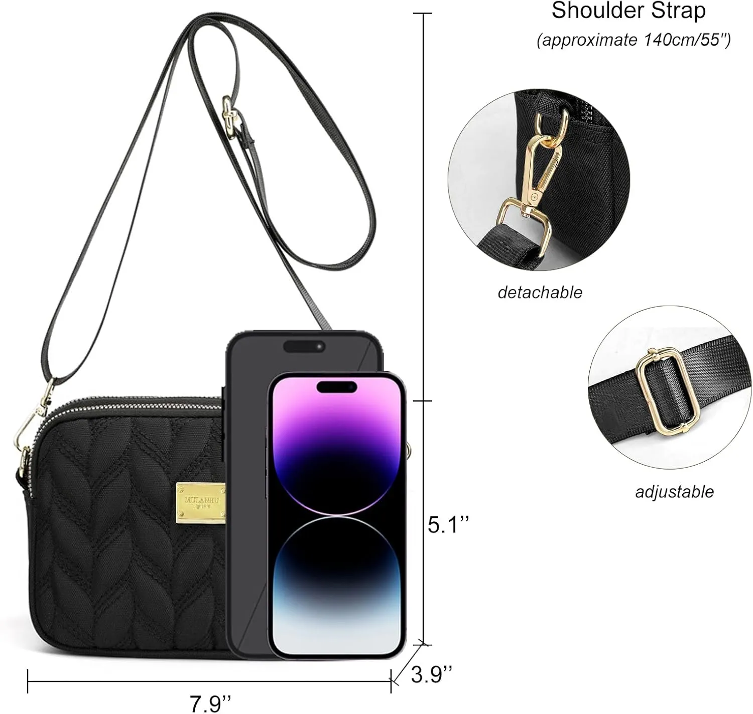 WITERY Small Crossboby Purse for Women - Waterproof Nylon Crossbody Phone Purse Shoulder Bag with Adjustable Strap