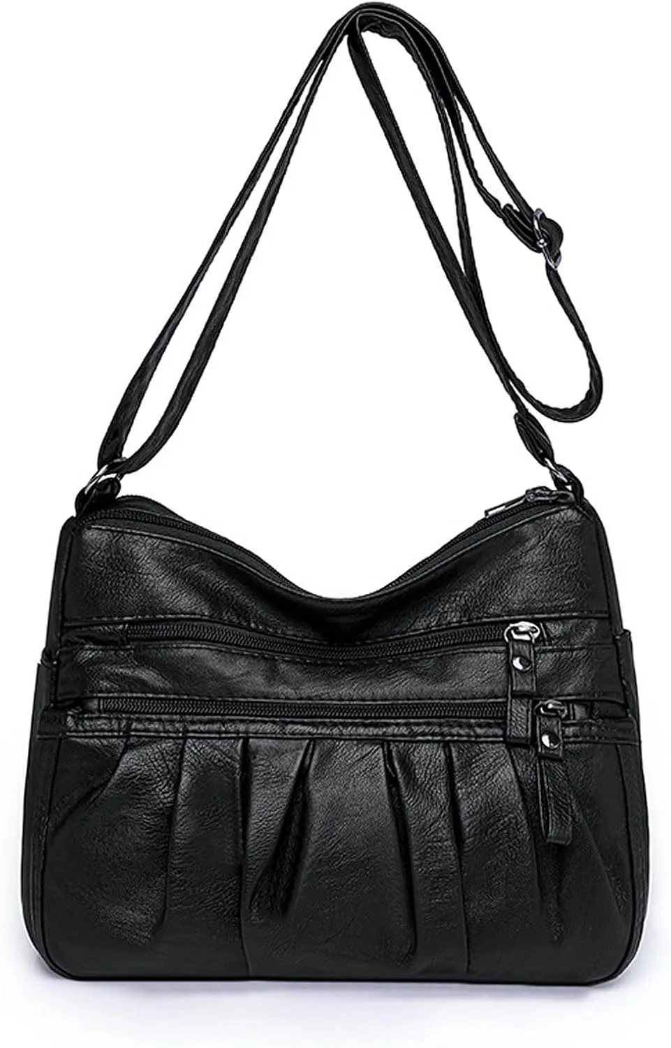 WITERY Soft Leather Multi-Pocket Shoulder Bag for Women - Retro Sling Ruched Hobo Tote Bag