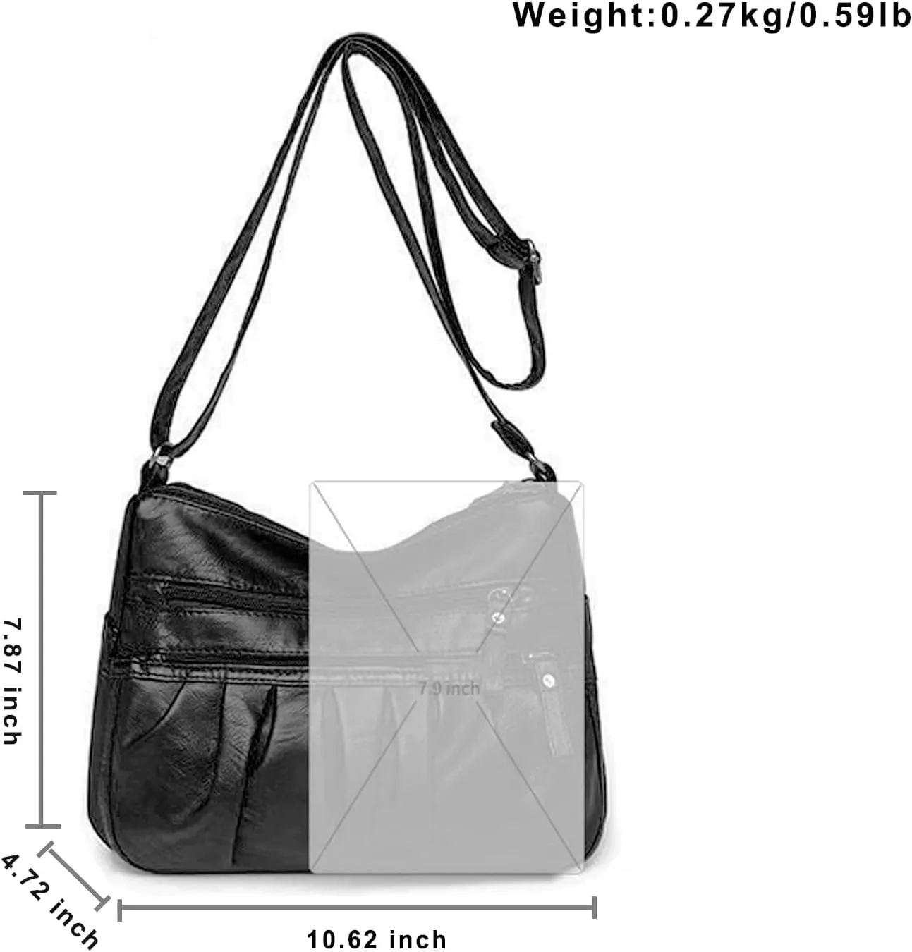 WITERY Soft Leather Multi-Pocket Shoulder Bag for Women - Retro Sling Ruched Hobo Tote Bag