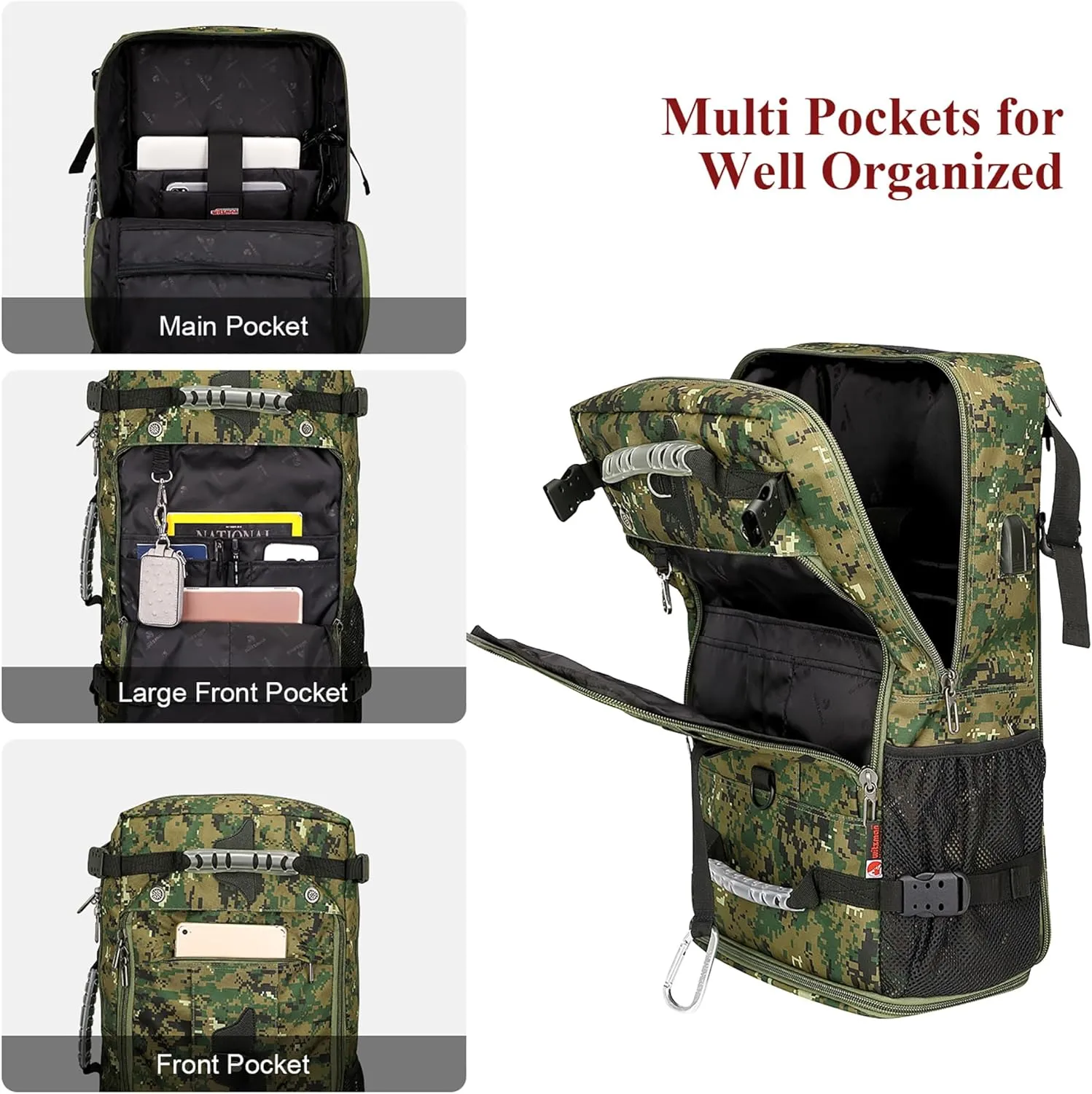WITZMAN Digital Camo Backpack for men Convertible Travel Backpack Duffle Bag Fit 17 Inch Laptop Carry On Bags (B681 Camo Green)