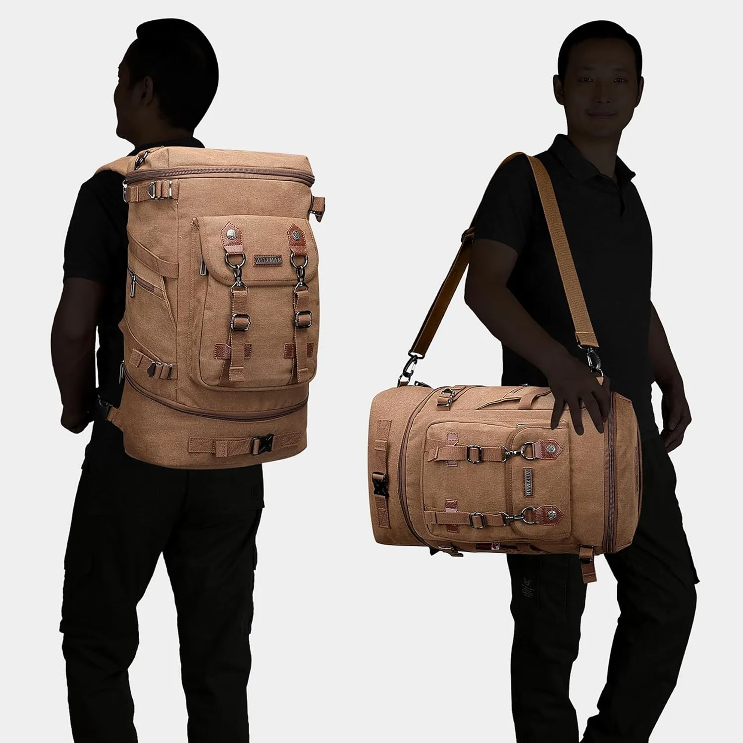 WITZMAN Travel Backpack for Men Women Canvas Backpack Carry on Luggage Rucksack Convertible Duffel Bag Large