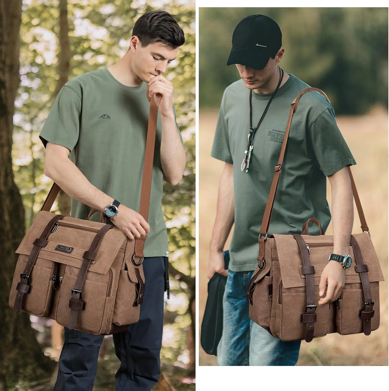 WITZMAN Vintage Canvas Messenger Bag for Men and Women Large Satchel Bags Crossbody Shoulder with 17 inch Laptop