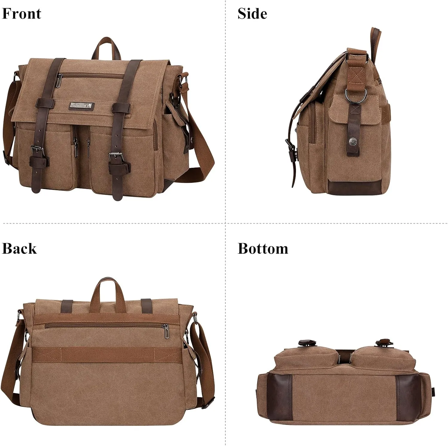 WITZMAN Vintage Canvas Messenger Bag for Men and Women Large Satchel Bags Crossbody Shoulder with 17 inch Laptop