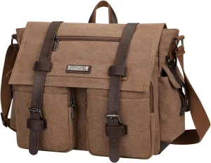 WITZMAN Vintage Canvas Messenger Bag for Men and Women Large Satchel Bags Crossbody Shoulder with 17 inch Laptop