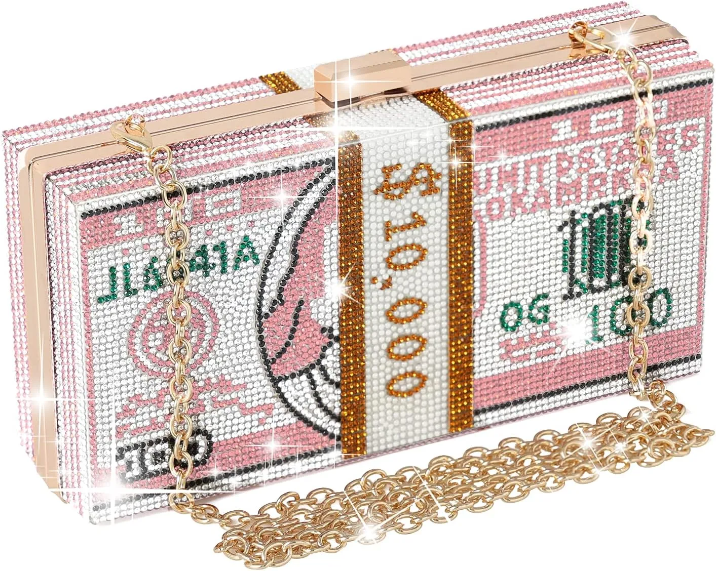 WJCD Money Clutch Purses Rhinestone Crossbody Purse Unique Evening Clutch Handbag Shoulder Bag Money Purses Crossbody Bag