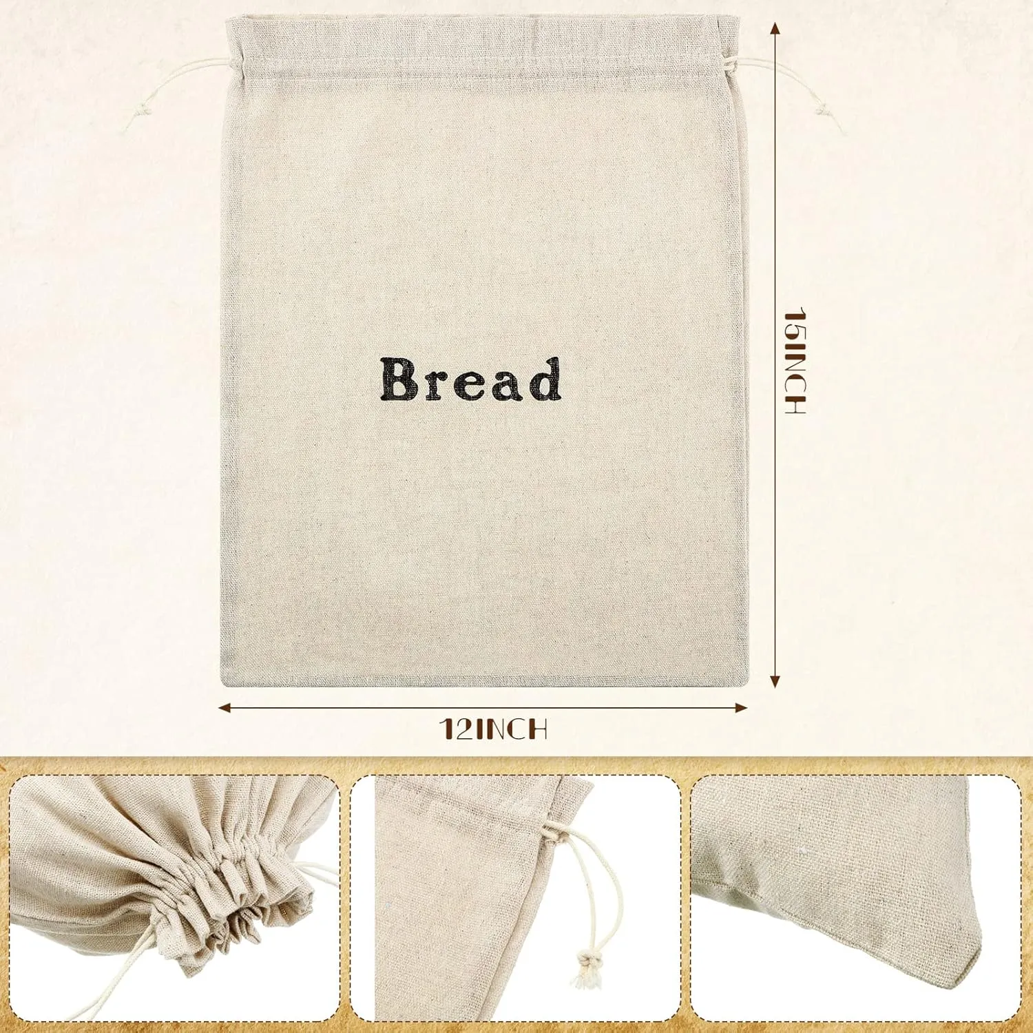 Woanger Linen Bread Bags - Reusable Bread Storage Containers (12 Pieces) - 12 x 15 Inch Unbleached Loaves & Pastries Bags for Bakery, Picnic, Wedding, Camping