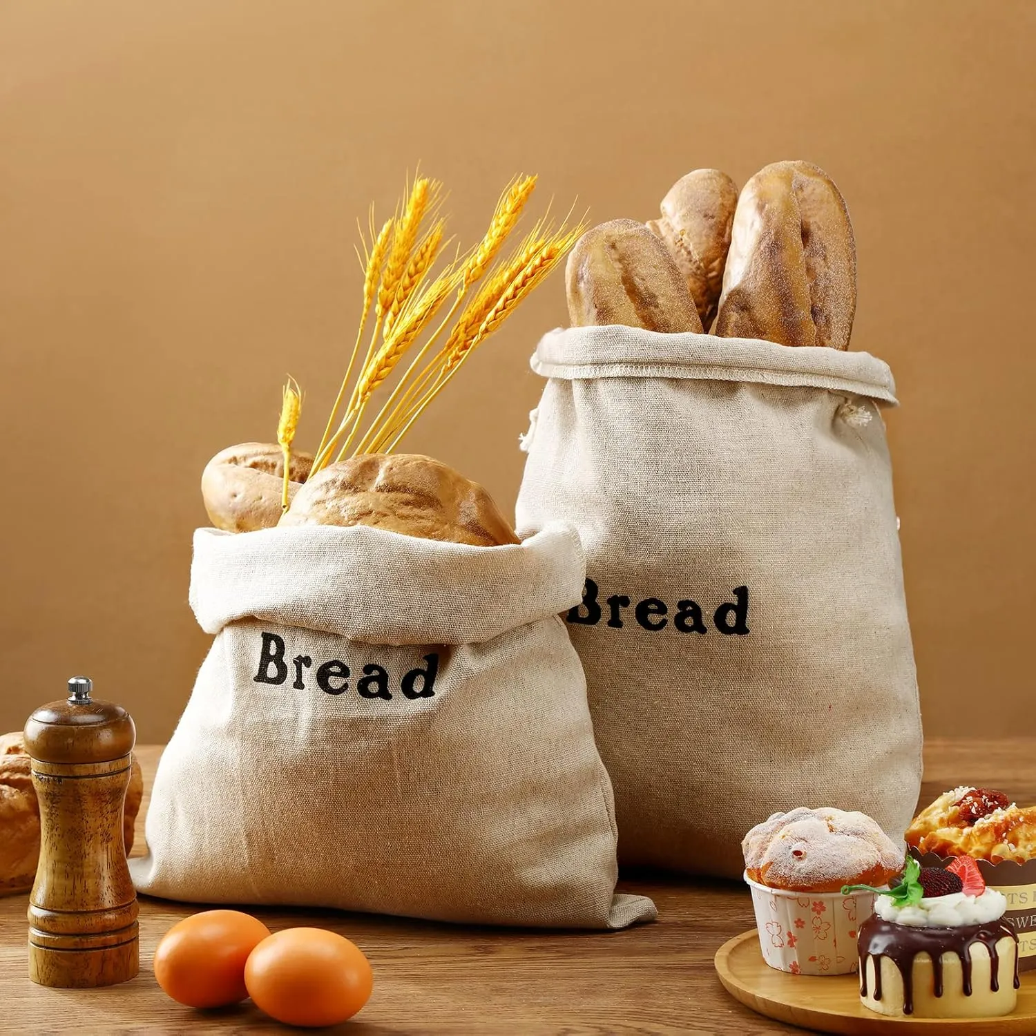Woanger Linen Bread Bags - Reusable Bread Storage Containers (12 Pieces) - 12 x 15 Inch Unbleached Loaves & Pastries Bags for Bakery, Picnic, Wedding, Camping