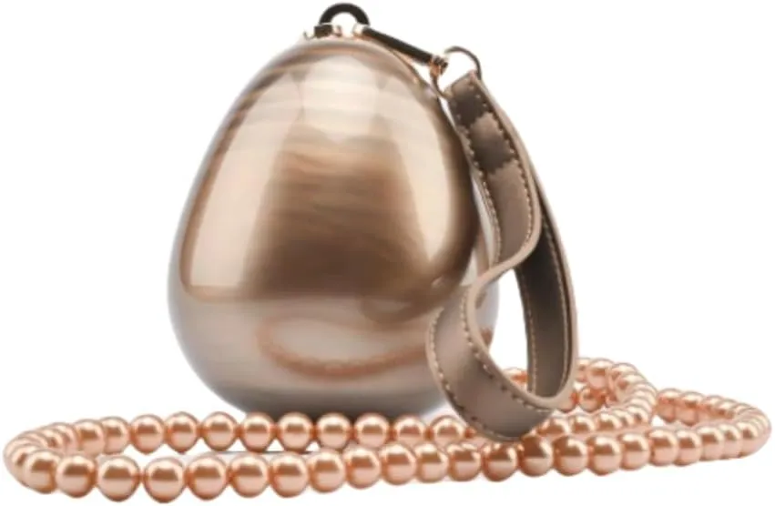 Women Acrylic Egg Clutch Bag Cute Pearl Acrylic Evening Handbags Marble Purses Beaded Shoulder Bags for Party Prom