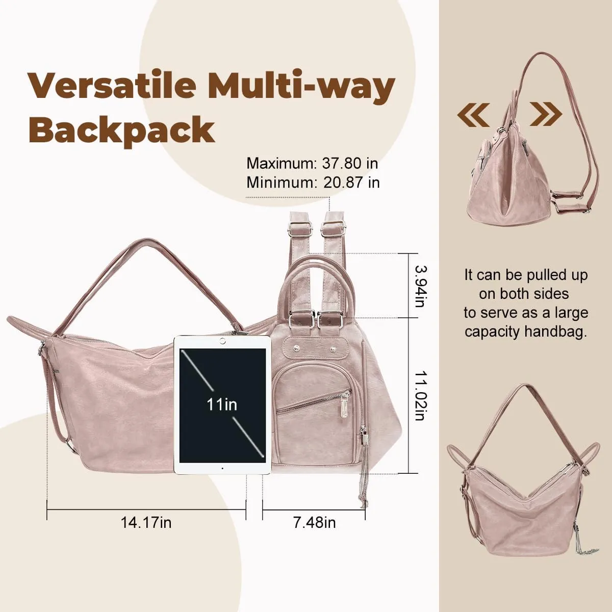 Women Backpacks Purse Leather Bookbag Waterproof Anti-theft Rucksack Convertible Backpack Tote Large Casual Tote Bag Ladies Shoulder Bags with Tassel for Work College Travel Daily Use