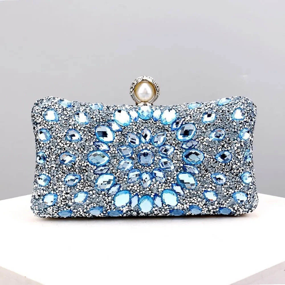 Women Clutches Purses Crystal Rhinestone Evening Handbag Shoulder Bag for Wedding Party with Chain