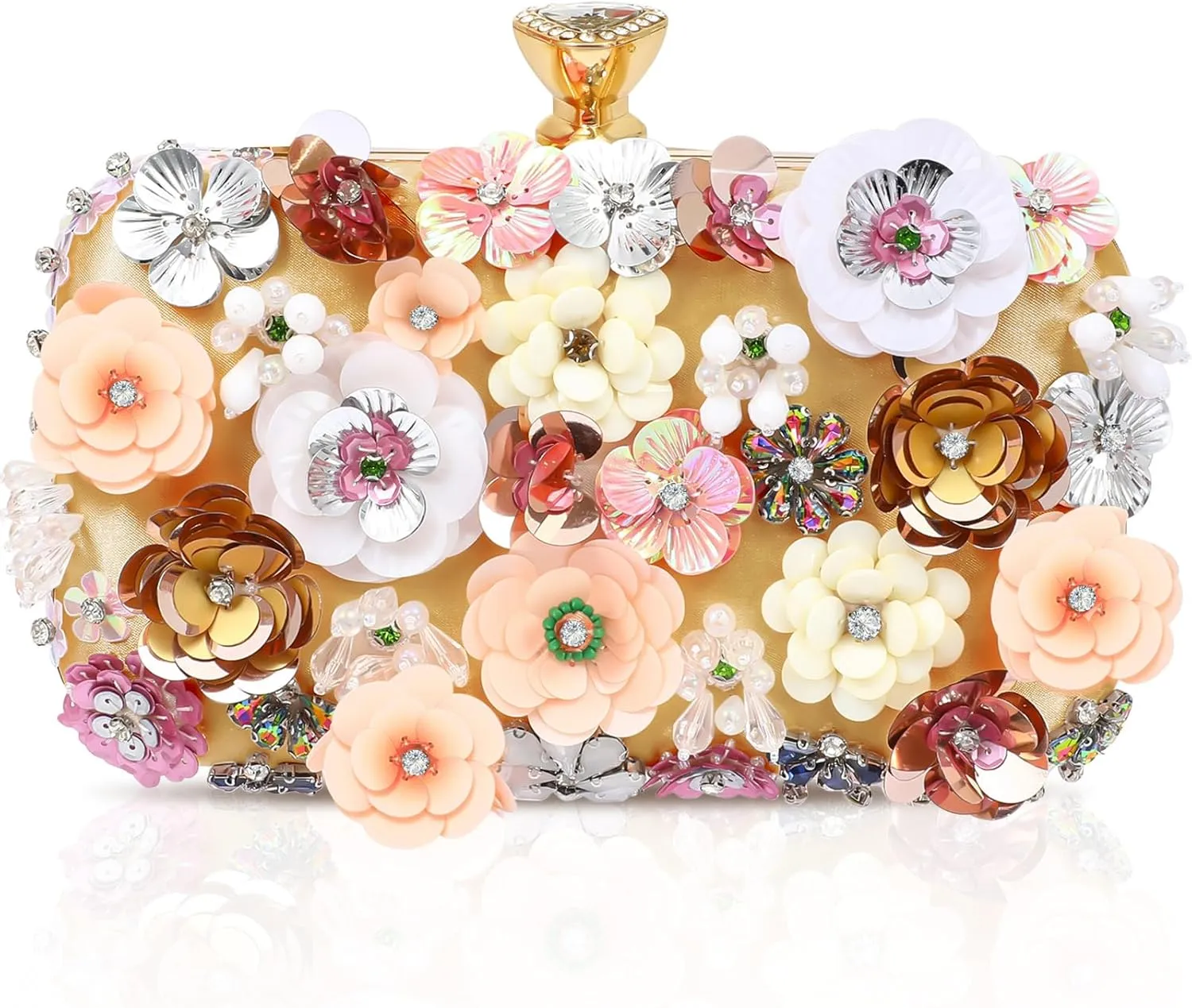Women Flower Evening Handbag 3D Floral Beaded Handbag Chain Strap Clutch Purses for Women Banquet Prom