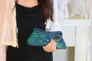Women Peacock Evening Clutch Purse Sequins Beaded Evening Bag Kiss Lock for Cocktail Wedding Prom Party