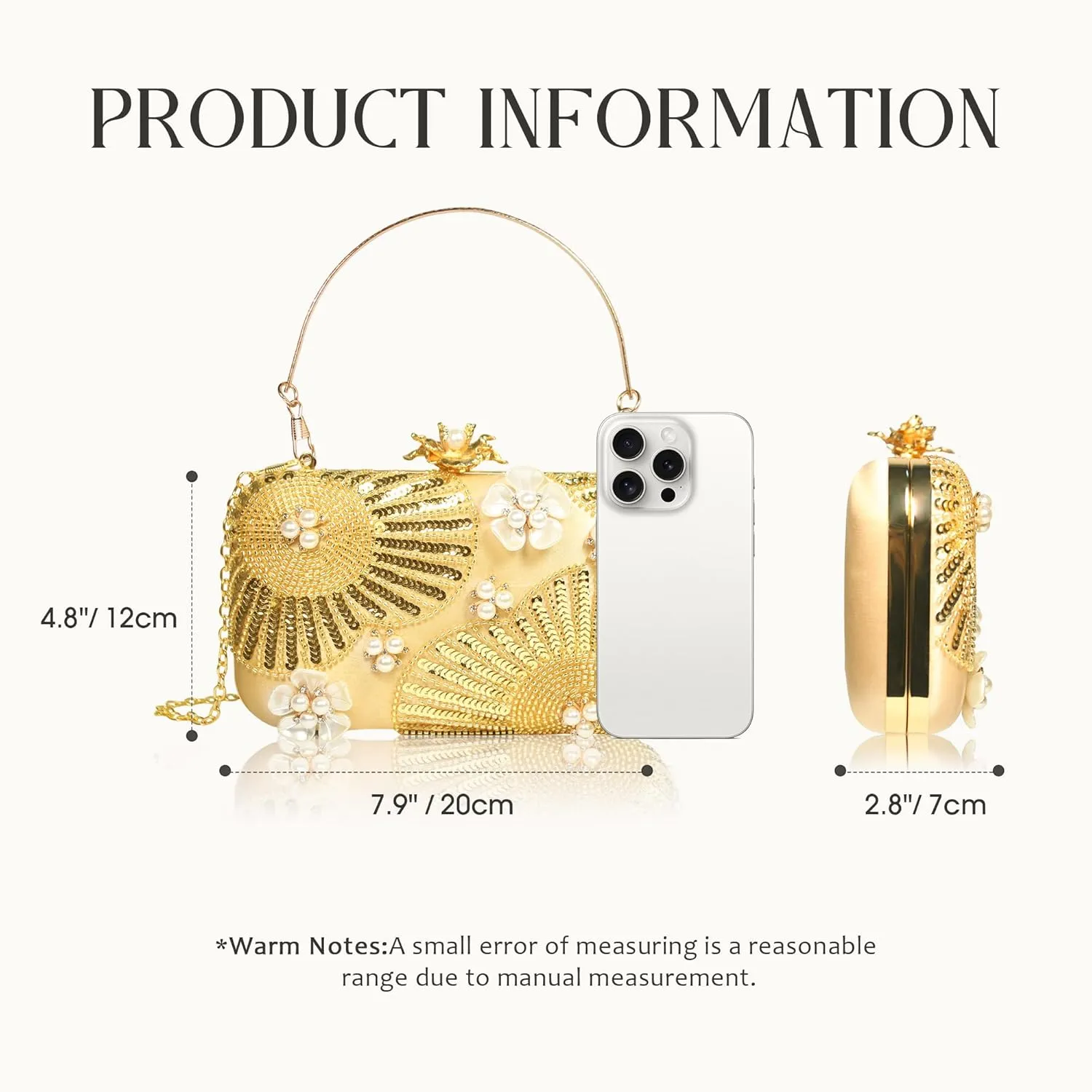Women Pearls Beaded Clutch Flower Sequins Evening Handbag Chain Strap Shoulder Bag