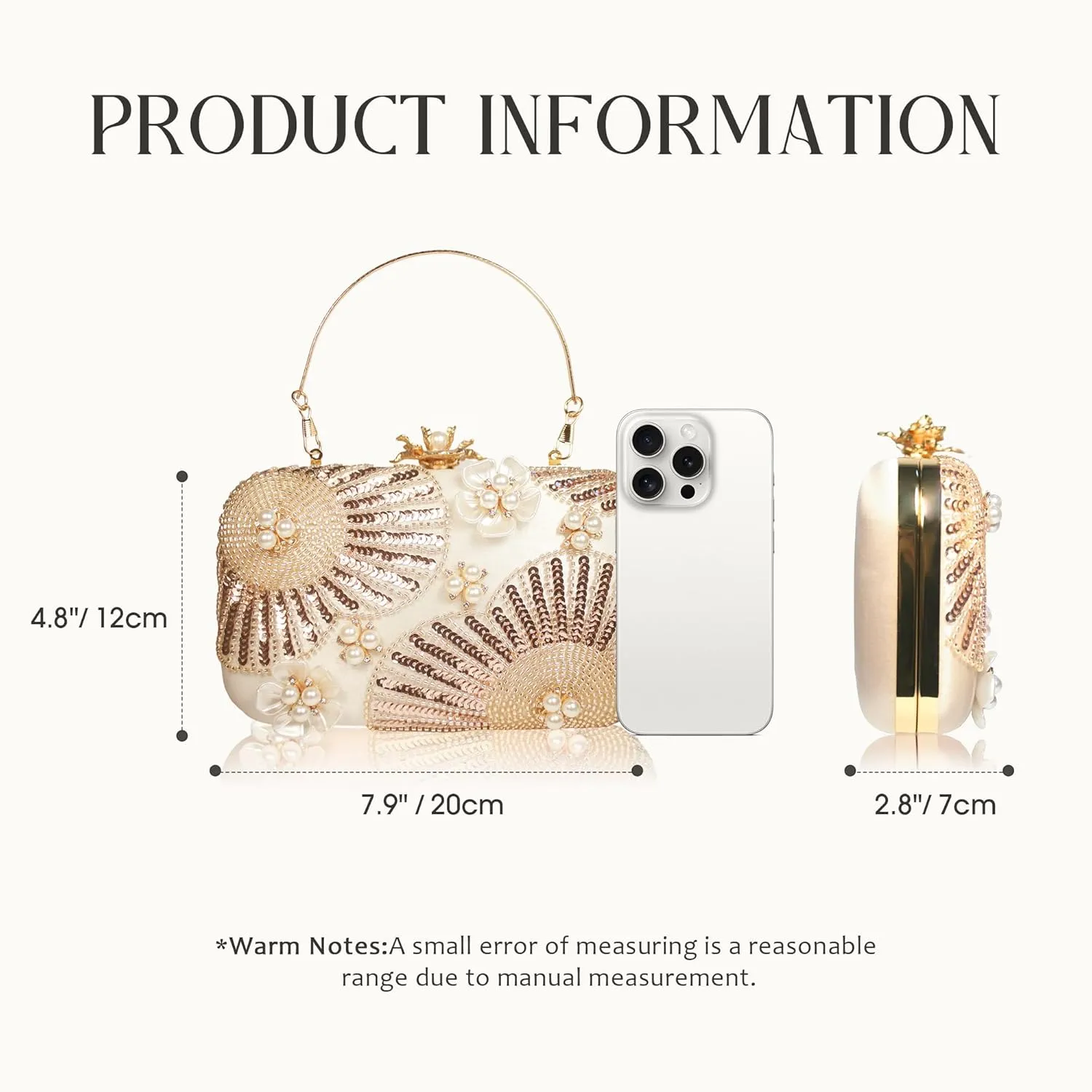 Women Pearls Beaded Clutch Flower Sequins Evening Handbag Chain Strap Shoulder Bag