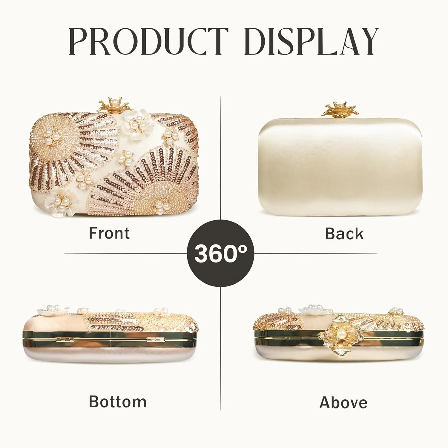 Women Pearls Beaded Clutch Flower Sequins Evening Handbag Chain Strap Shoulder Bag