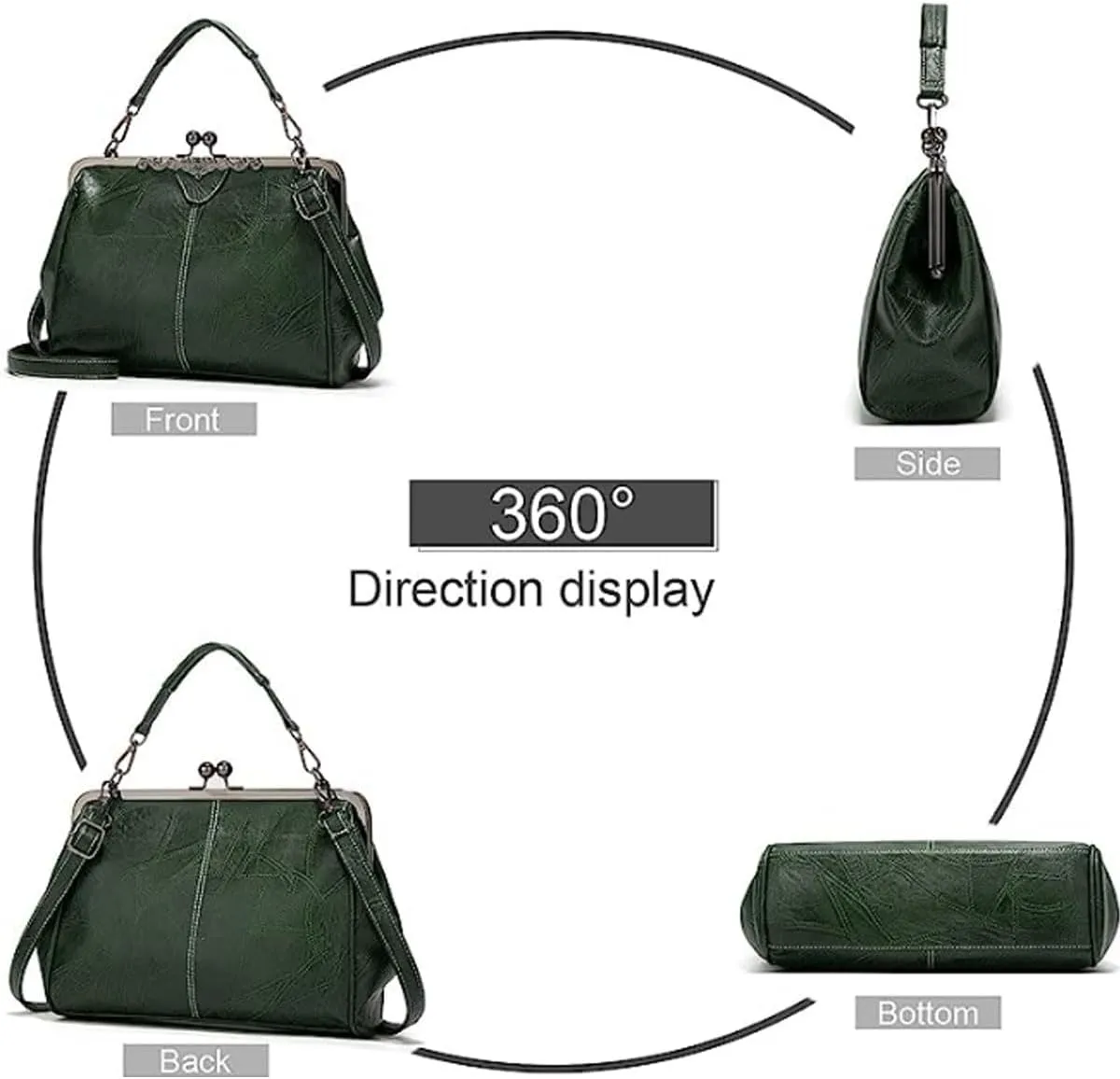 Women Retro Hollow Oil Wax PU Leather Handbag Multiple Collocations Handbags Kiss Lock Messenger Bag