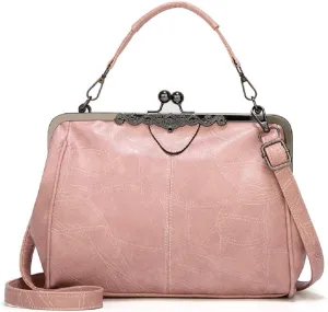 Women Retro Hollow Oil Wax PU Leather Handbag Multiple Collocations Handbags Kiss Lock Messenger Bag