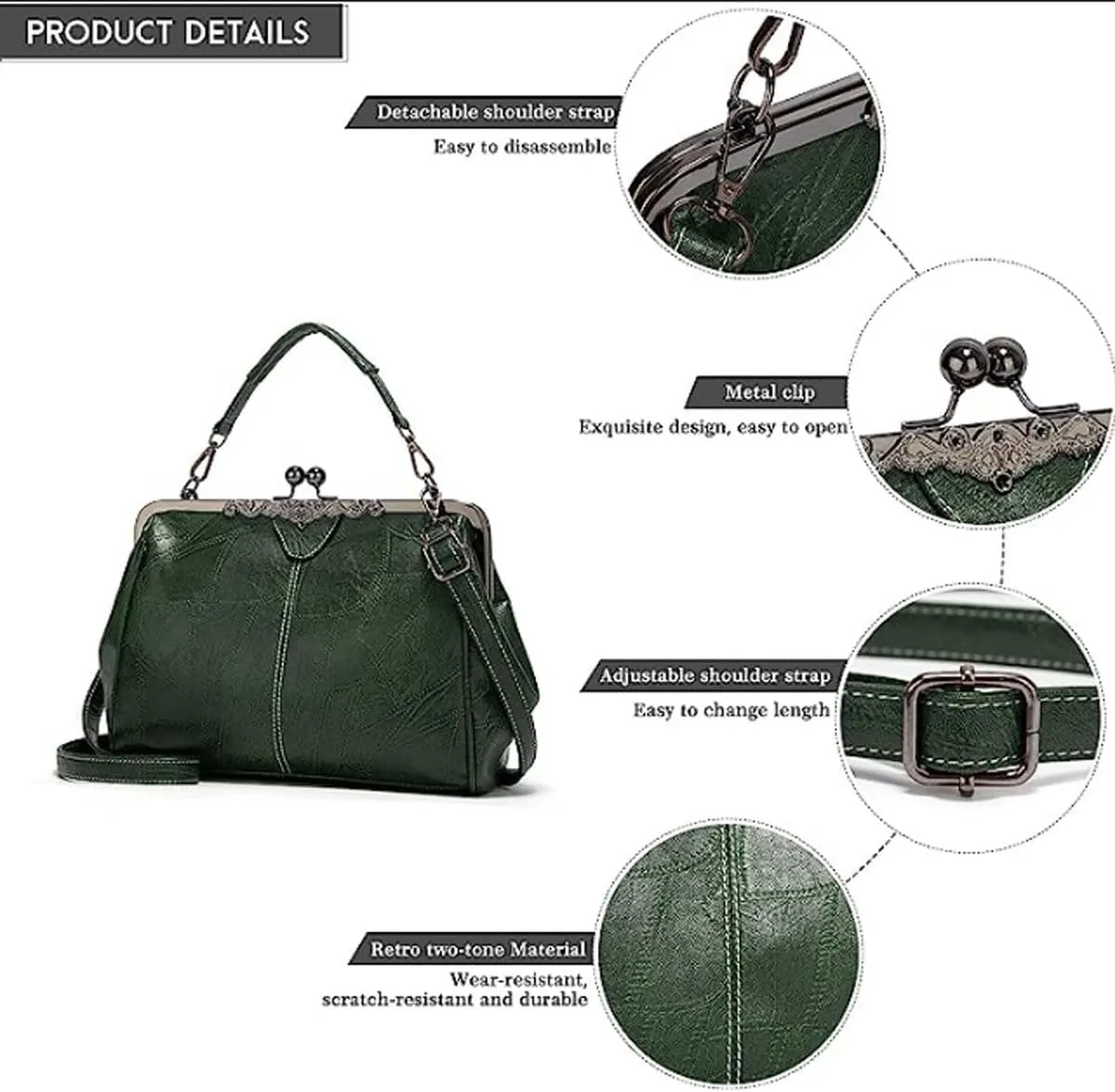 Women Retro Hollow Oil Wax PU Leather Handbag Multiple Collocations Handbags Kiss Lock Messenger Bag