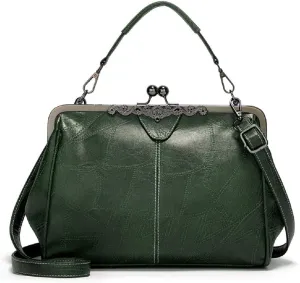 Women Retro Hollow Oil Wax PU Leather Handbag Multiple Collocations Handbags Kiss Lock Messenger Bag