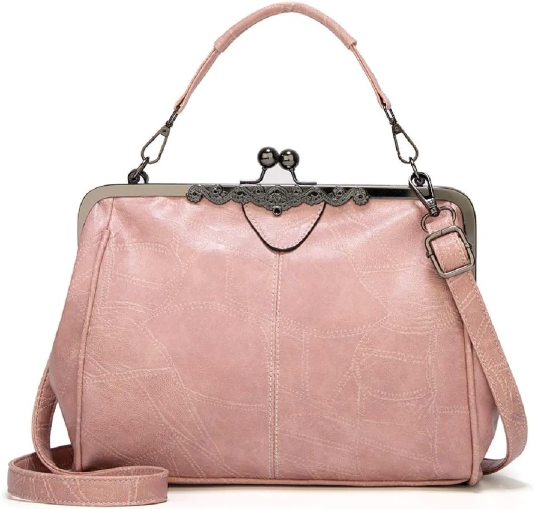 Women Retro Hollow Oil Wax PU Leather Handbag Multiple Collocations Handbags Kiss Lock Messenger Bag