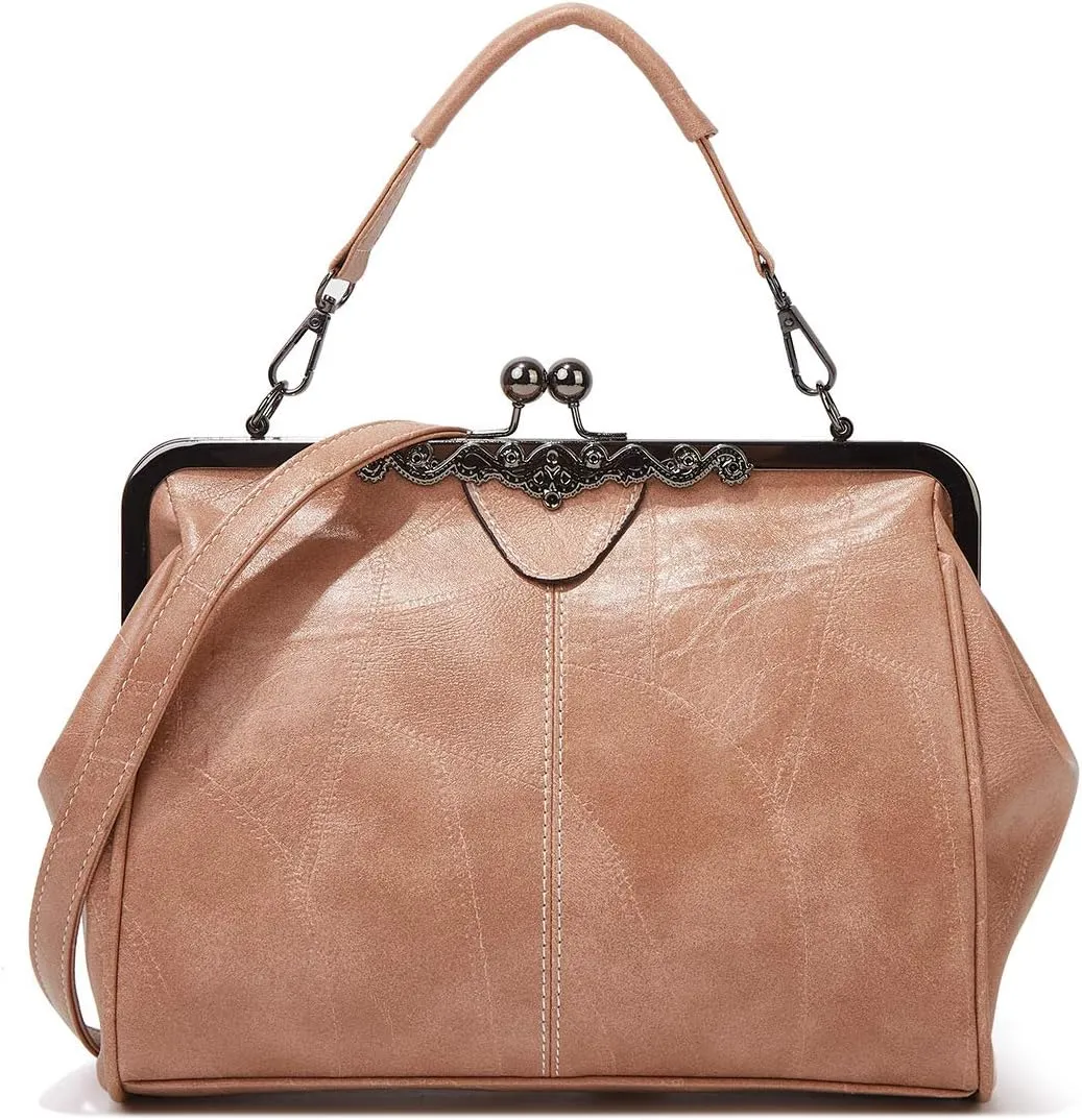 Women Retro Hollow Oil Wax PU Leather Handbag Multiple Collocations Handbags Kiss Lock Messenger Bag