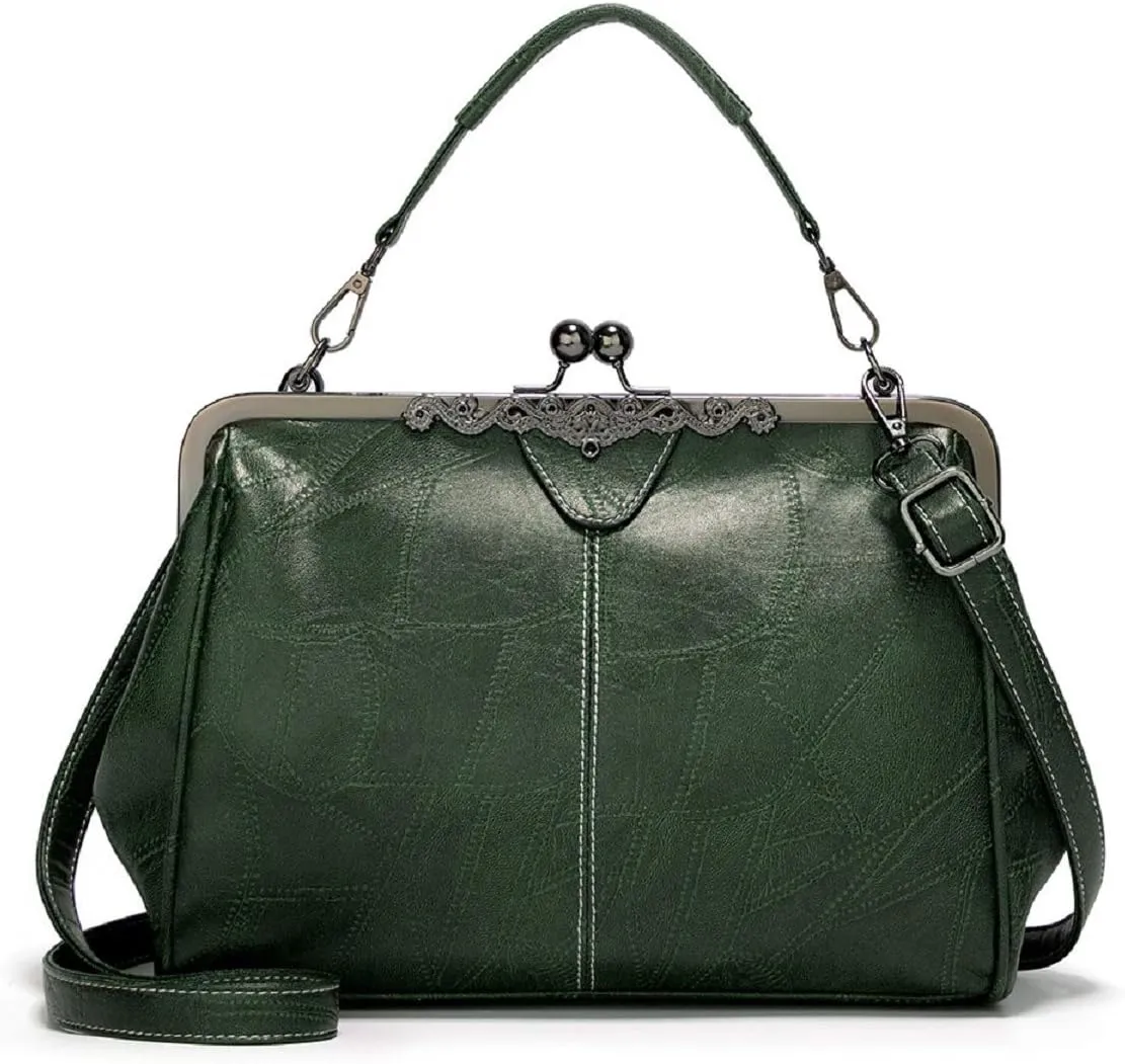 Women Retro Hollow Oil Wax PU Leather Handbag Multiple Collocations Handbags Kiss Lock Messenger Bag