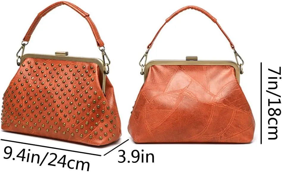 Women Retro Purse Top-handle Handbag Rivet Small Shoulder Crossbody Bag PU Leather Tote Satchel