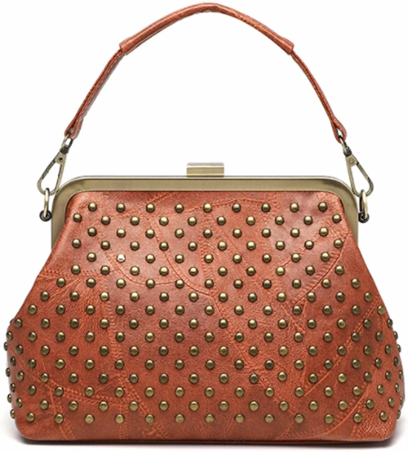 Women Retro Purse Top-handle Handbag Rivet Small Shoulder Crossbody Bag PU Leather Tote Satchel
