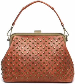 Women Retro Purse Top-handle Handbag Rivet Small Shoulder Crossbody Bag PU Leather Tote Satchel