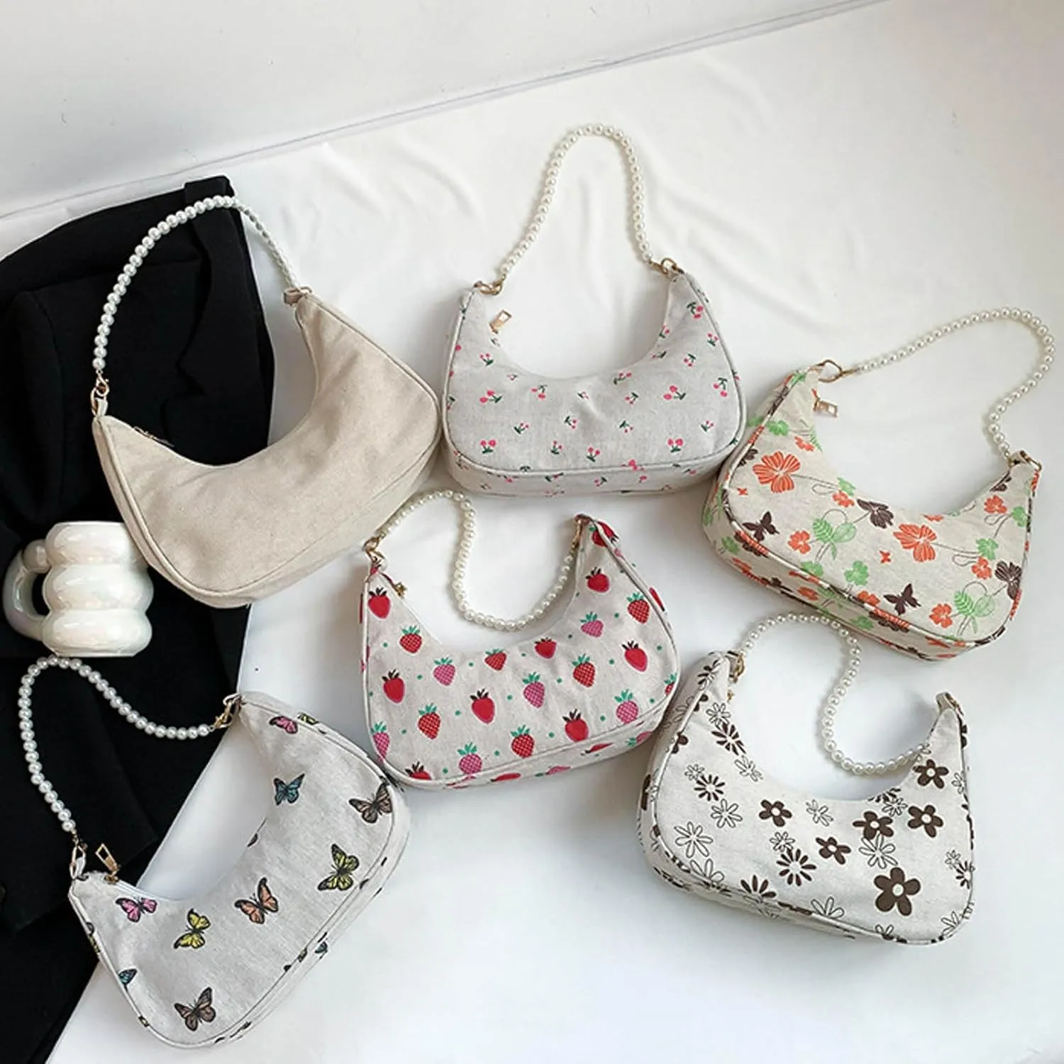 Women Shoulder Bag Fashionable New Pattern Simple Flower Print Cute Daily Handbag over The Shoulder Bags (Red, One Size)