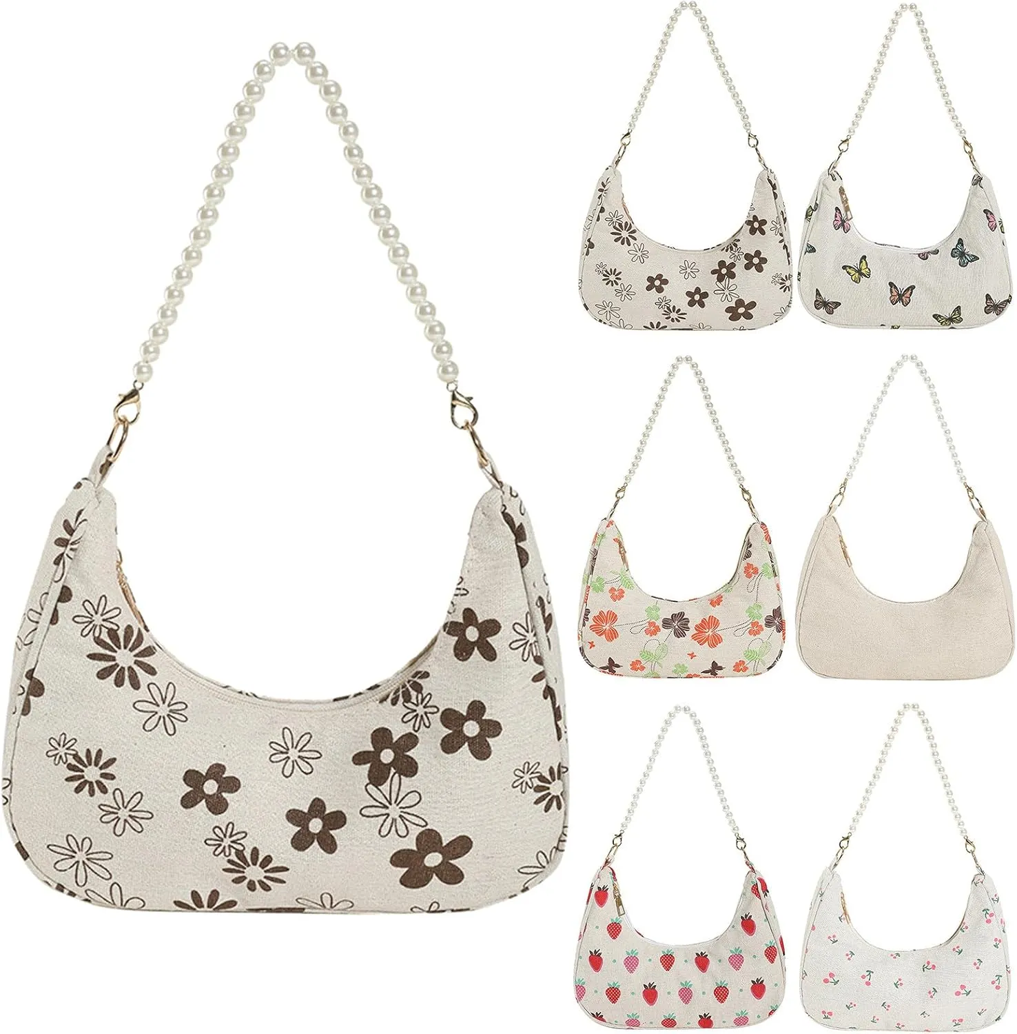 Women Shoulder Bag Fashionable New Pattern Simple Flower Print Cute Daily Handbag over The Shoulder Bags (Red, One Size)