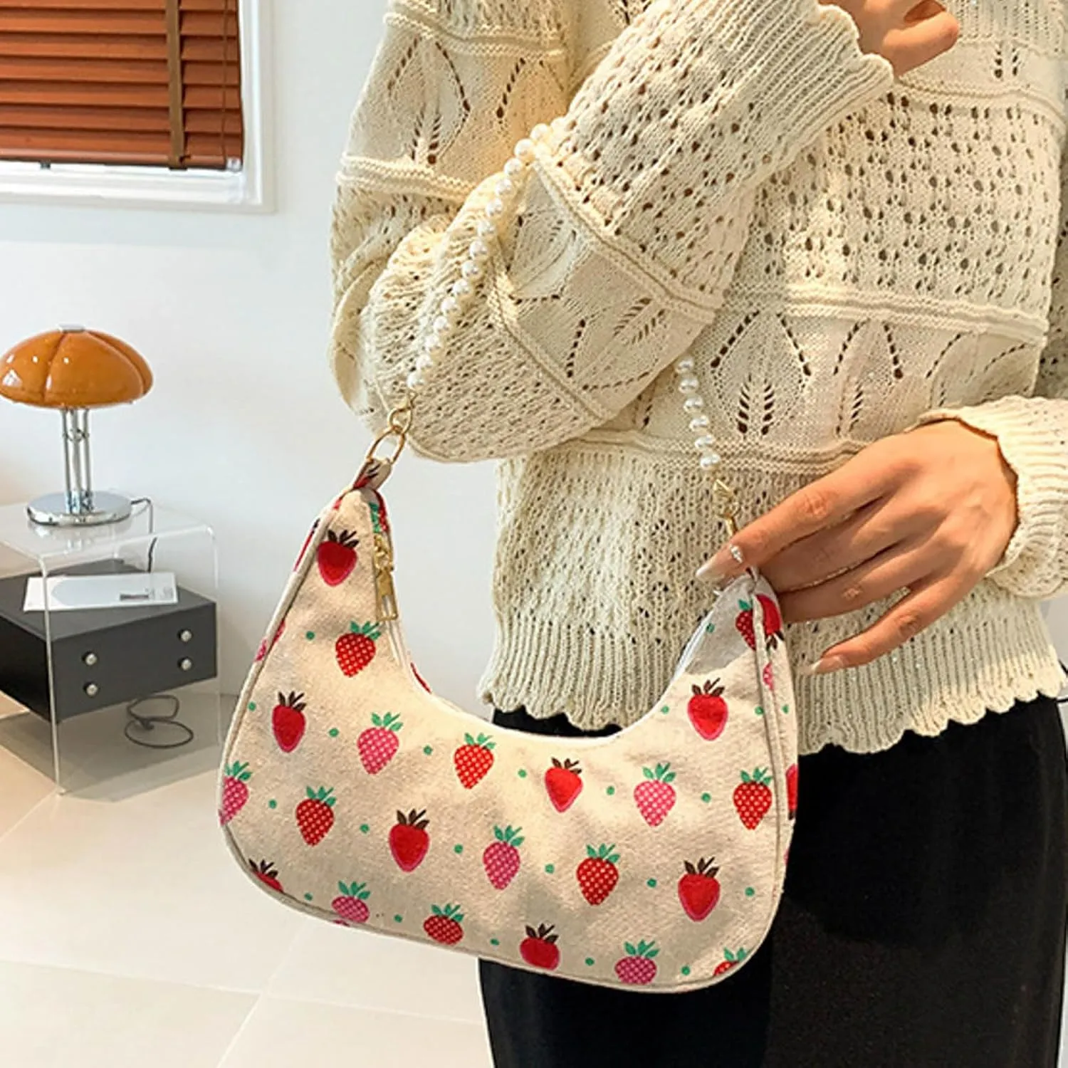 Women Shoulder Bag Fashionable New Pattern Simple Flower Print Cute Daily Handbag over The Shoulder Bags (Red, One Size)