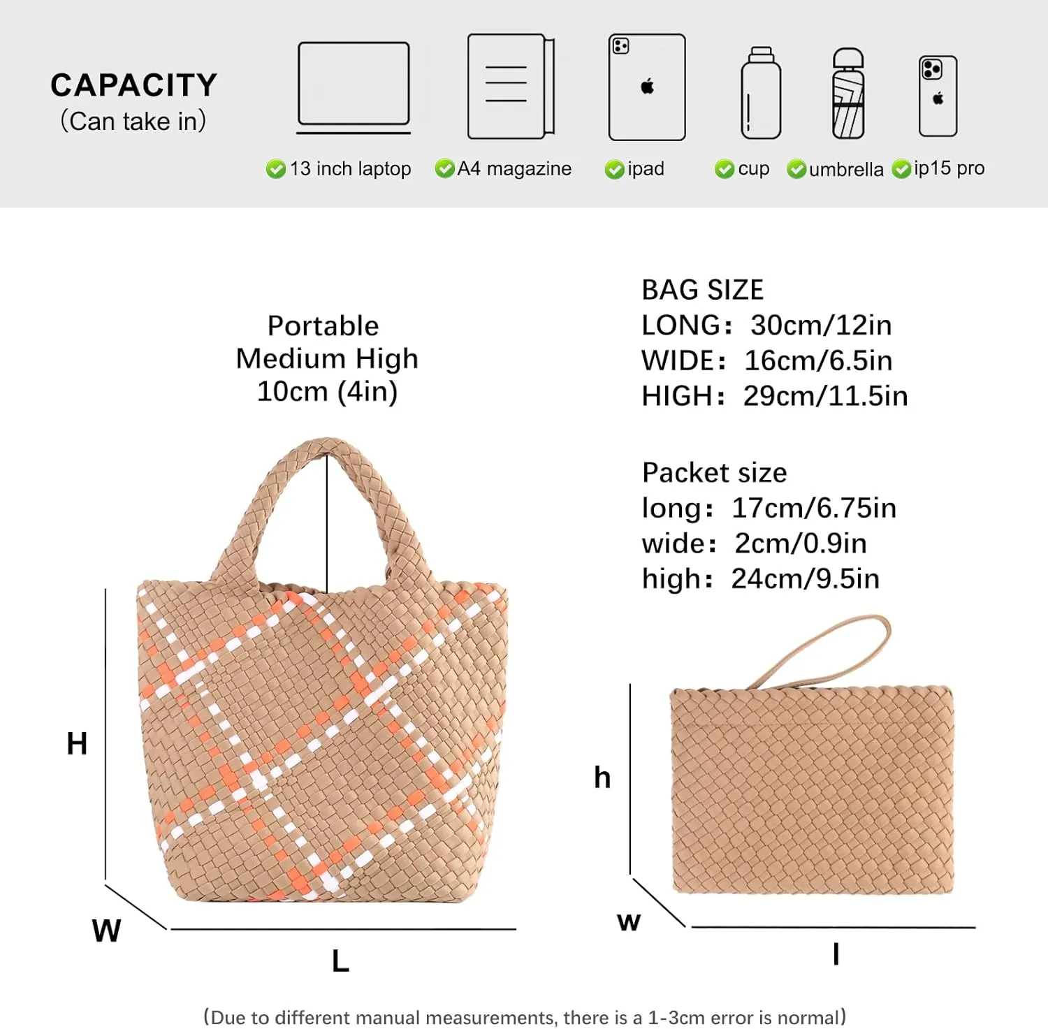 Women Tote Bag Large Neoprene Tote Bag Fashion Woven Bag Neoprene Tote Handbag Roomy Shoulder Bags for Beach, Gym