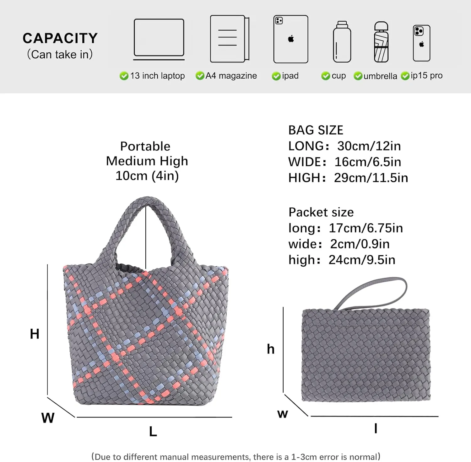 Women Tote Bag Large Neoprene Tote Bag Fashion Woven Bag Neoprene Tote Handbag Roomy Shoulder Bags for Beach, Gym