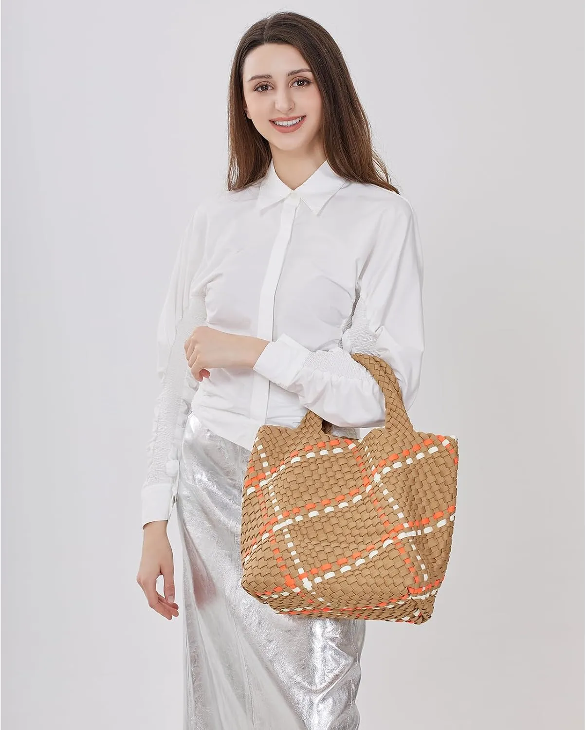 Women Tote Bag Large Neoprene Tote Bag Fashion Woven Bag Neoprene Tote Handbag Roomy Shoulder Bags for Beach, Gym