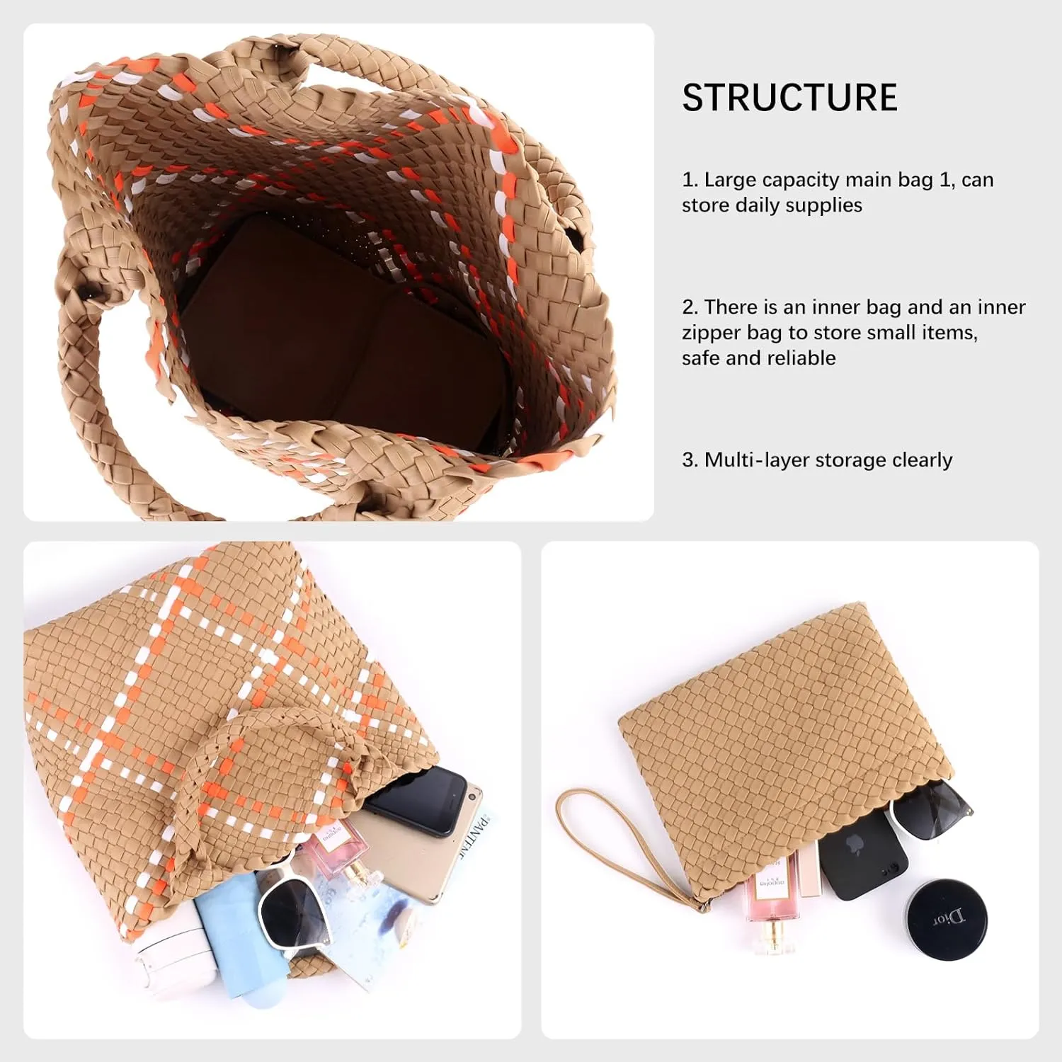 Women Tote Bag Large Neoprene Tote Bag Fashion Woven Bag Neoprene Tote Handbag Roomy Shoulder Bags for Beach, Gym