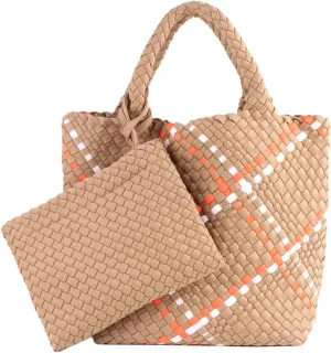 Women Tote Bag Large Neoprene Tote Bag Fashion Woven Bag Neoprene Tote Handbag Roomy Shoulder Bags for Beach, Gym