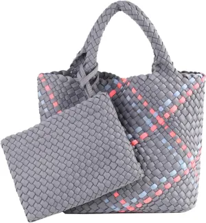 Women Tote Bag Large Neoprene Tote Bag Fashion Woven Bag Neoprene Tote Handbag Roomy Shoulder Bags for Beach, Gym