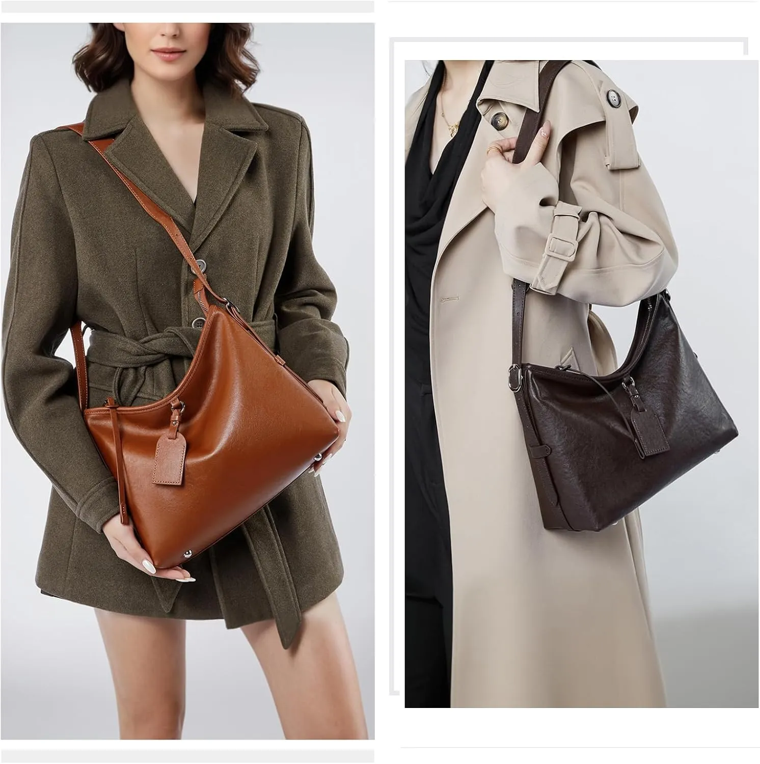 Women Tote Handbags, Genuine Leather Hobo Purses Medium Shoulder Purses with a Adjustable Strap.