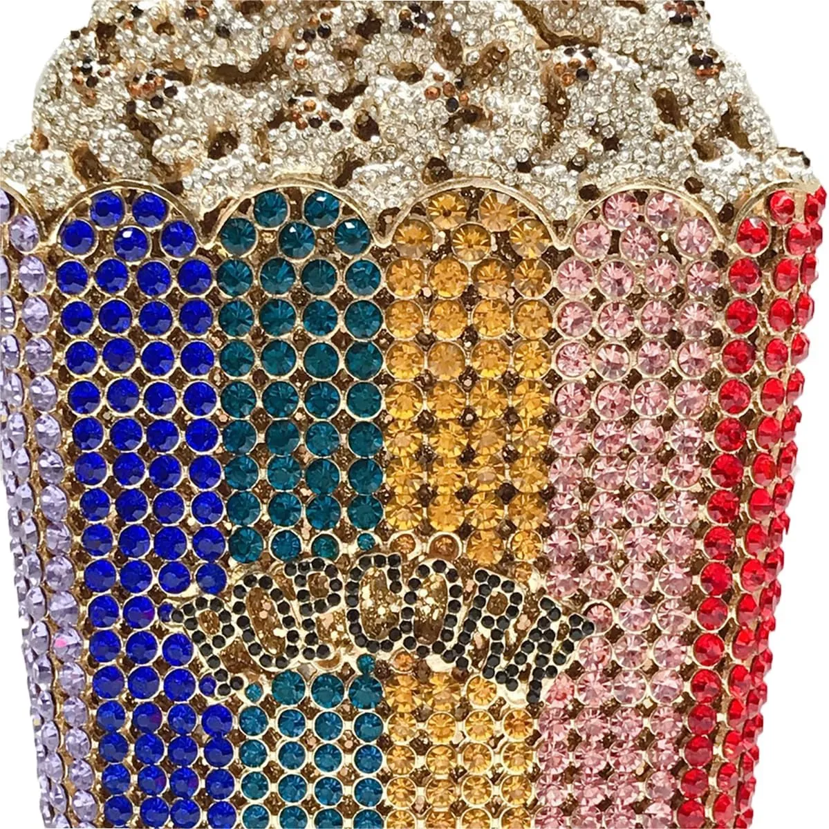 Women Unique Popcorn Crystal Evening Bag Novelty Rhinestone Clutch Purse for Dinner Cinema Halloween