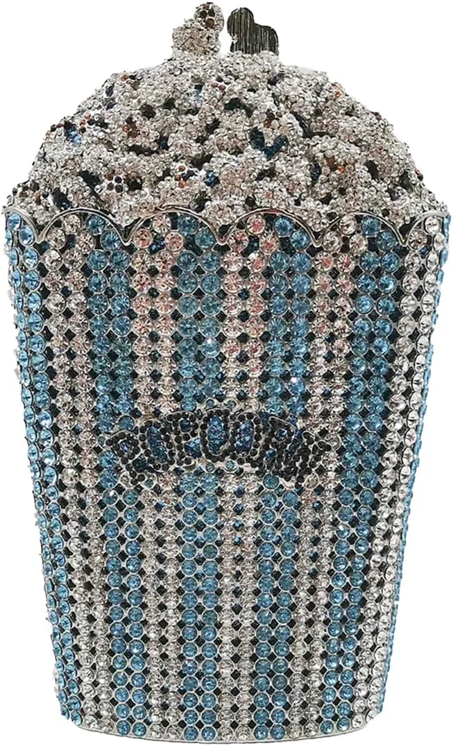 Women Unique Popcorn Crystal Evening Bag Novelty Rhinestone Clutch Purse for Dinner Cinema Halloween